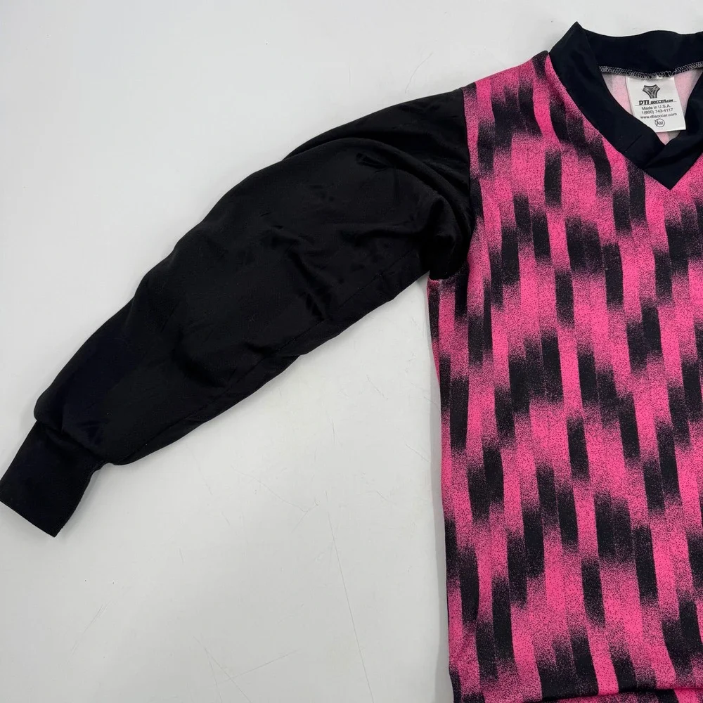 DTI‎ Soccer Jersey Kids AM Pink Black Geometric Long Sleeve V Neck Made USA